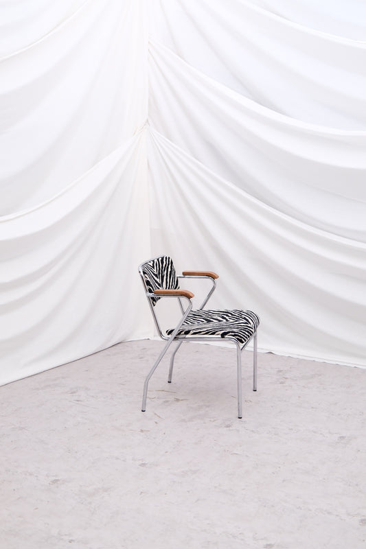 Set of 6 Vintage Tubular Steel Chairs with Zebra Upholstery