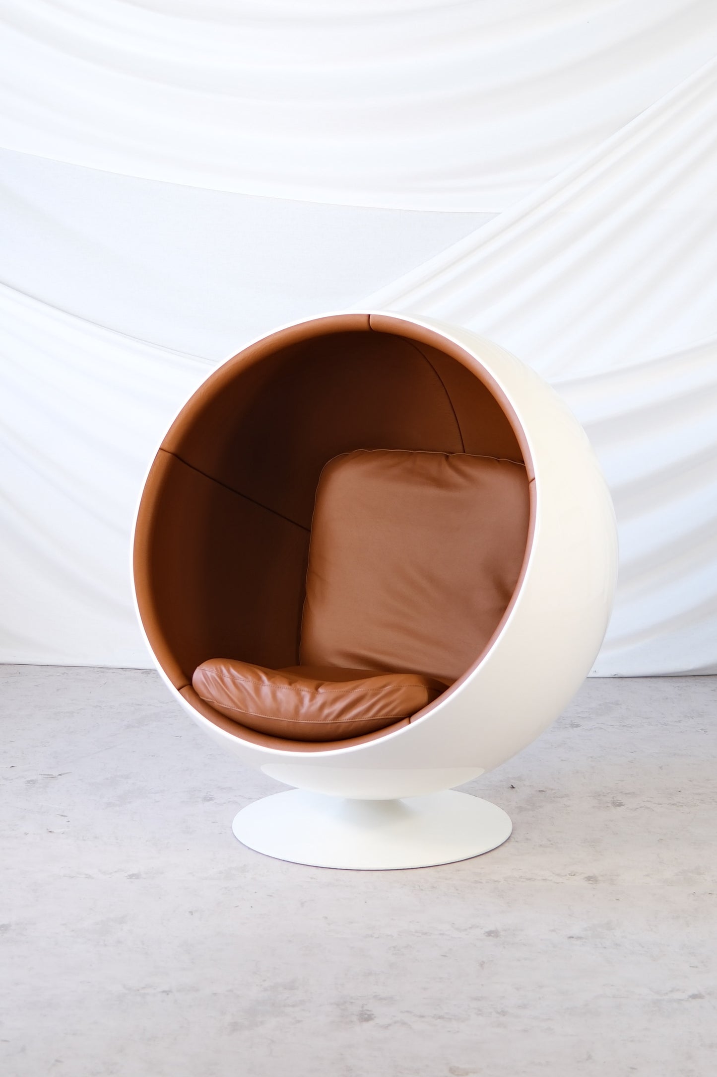 Eero Aarnio Ball Chair with Brown Leather Upholstery
