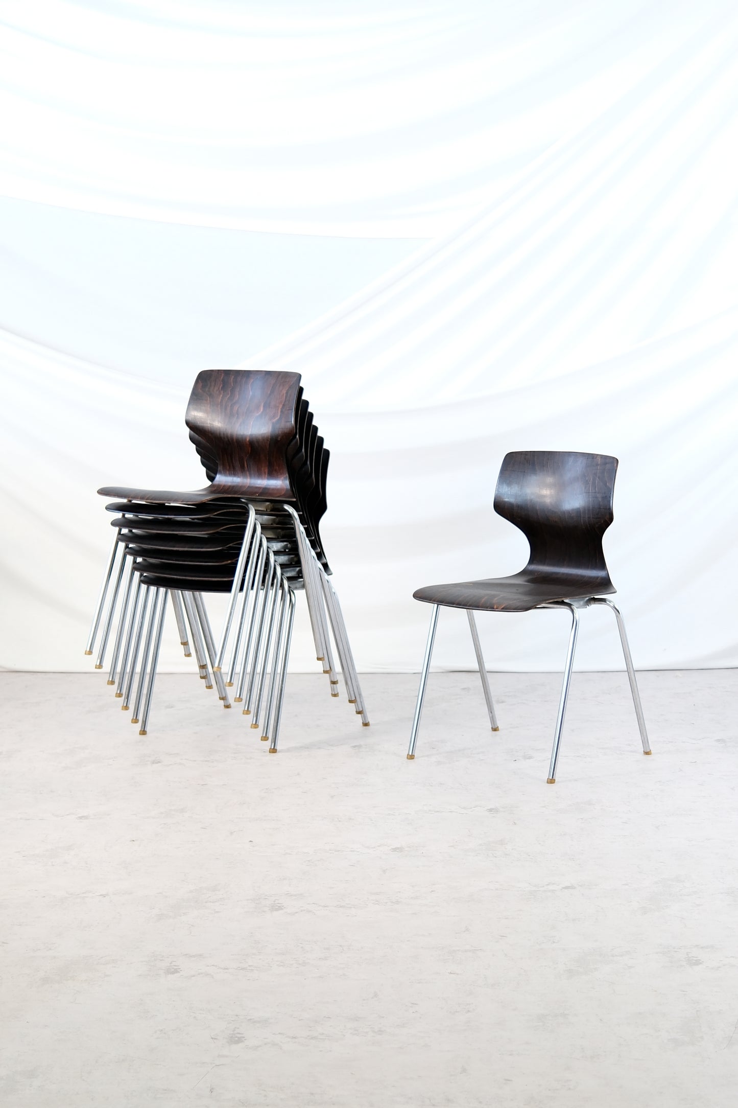 Flötotto Pagholz 1970s Vintage Chrome and Wood Chairs
