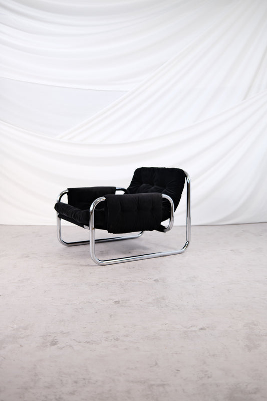IKEA Borkum Armchair, Black Velvet, Johan Bertil Häggström, 1970s