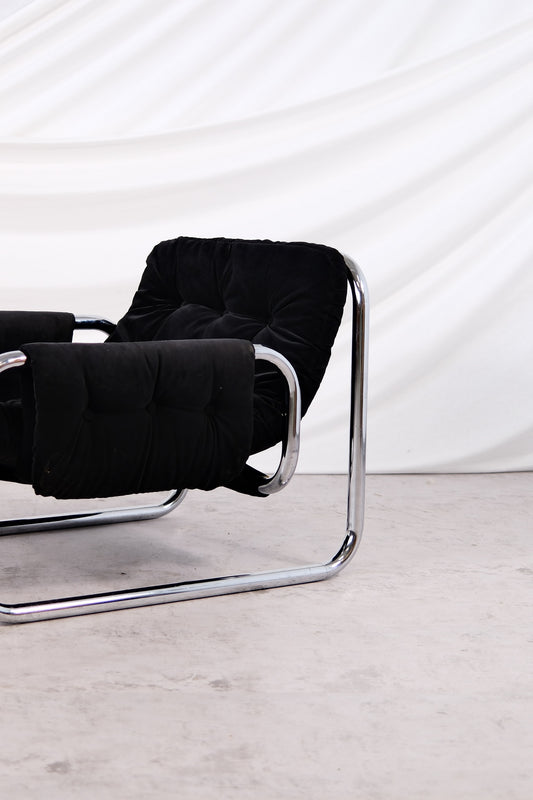 IKEA Borkum Armchair, Black Velvet, Johan Bertil Häggström, 1970s