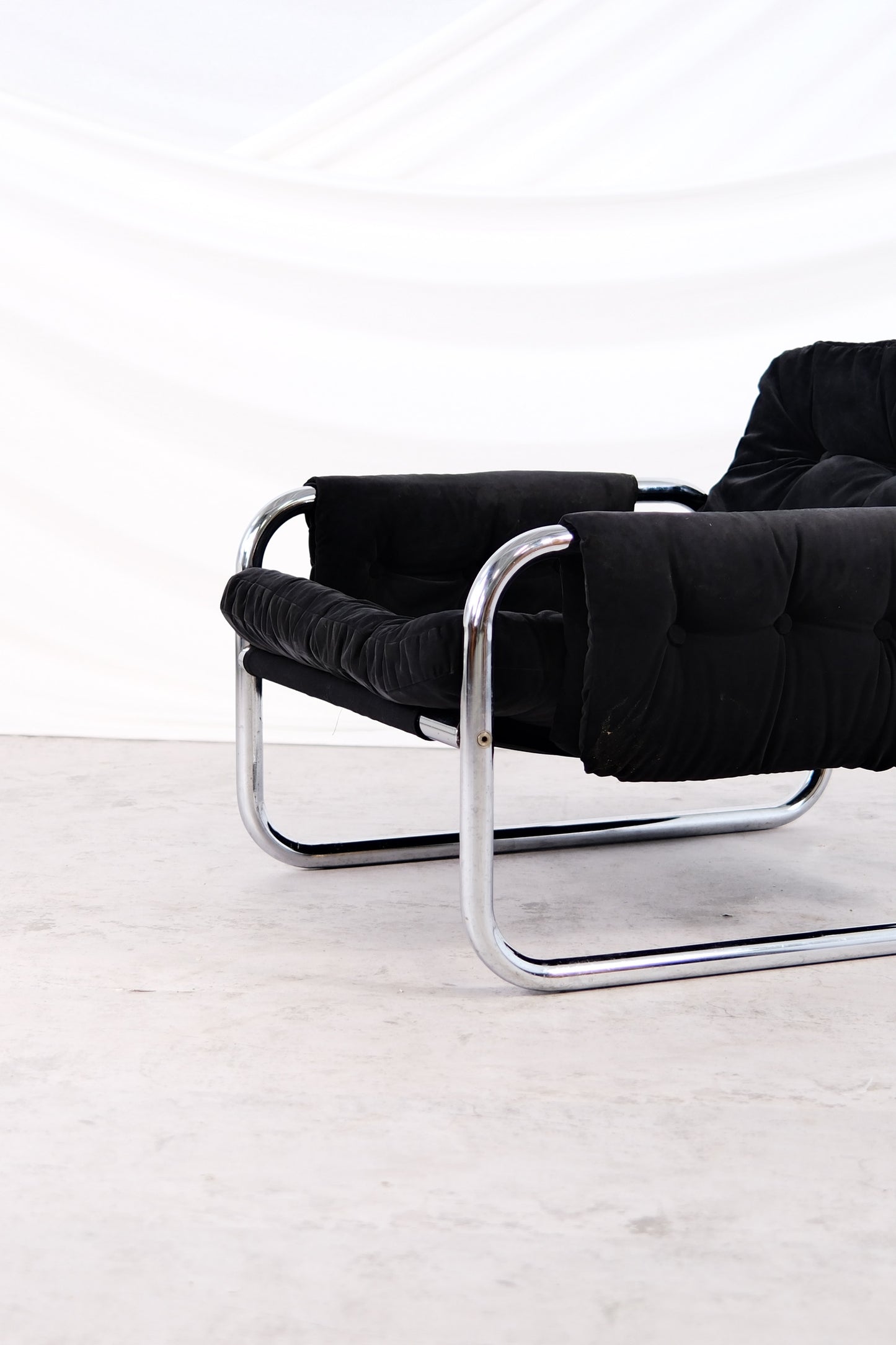 IKEA Borkum Armchair, Black Velvet, Johan Bertil Häggström, 1970s