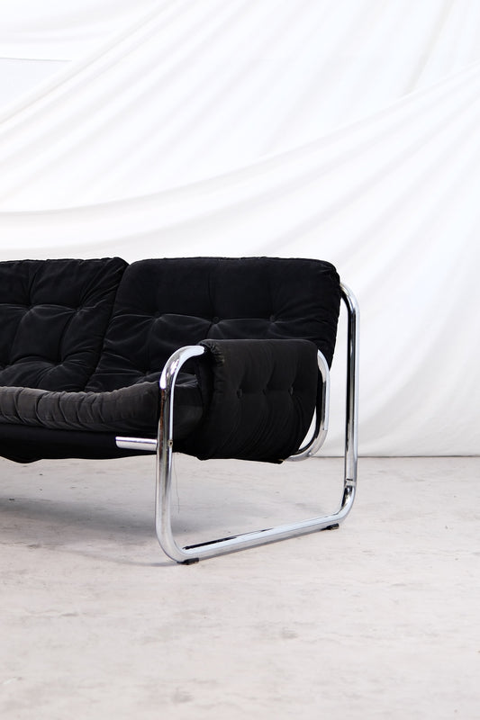 IKEA Borkum 3-Seater Sofa, Black Velvet, Johan Bertil Häggström, 1970s