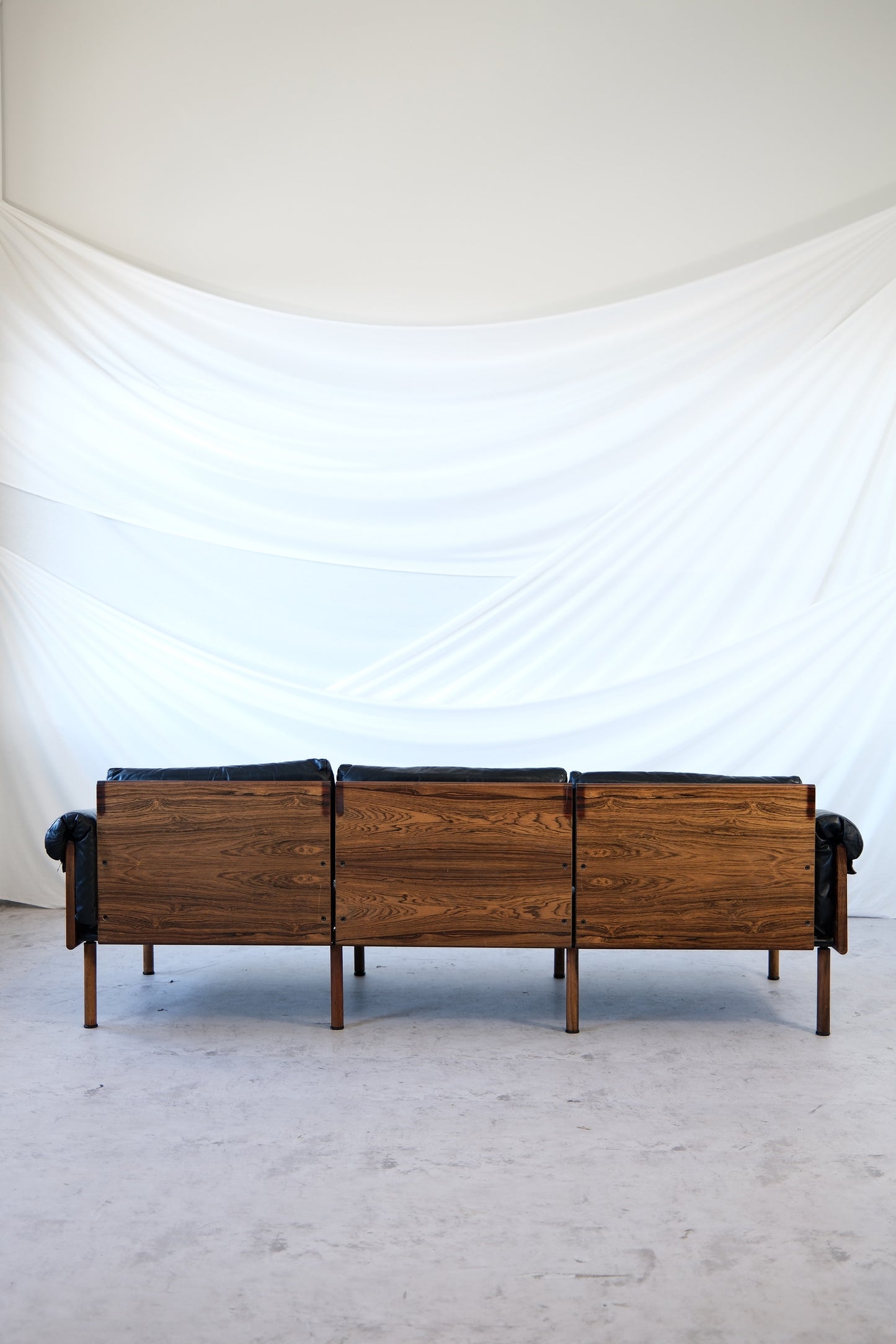 Yrjö Kukkapuro Ateljee 3-Seater Sofa Black Leather & Rosewood Frame