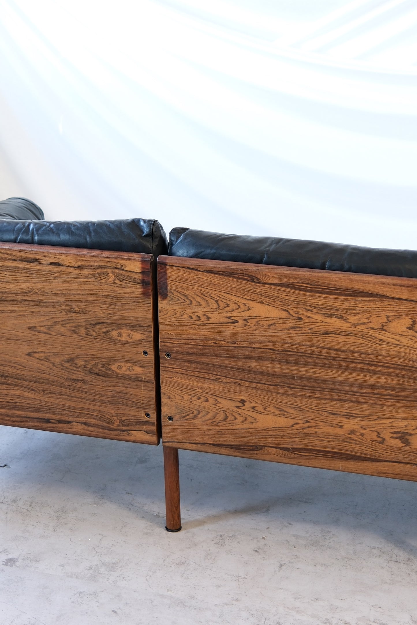 Yrjö Kukkapuro Ateljee 3-Seater Sofa Black Leather & Rosewood Frame