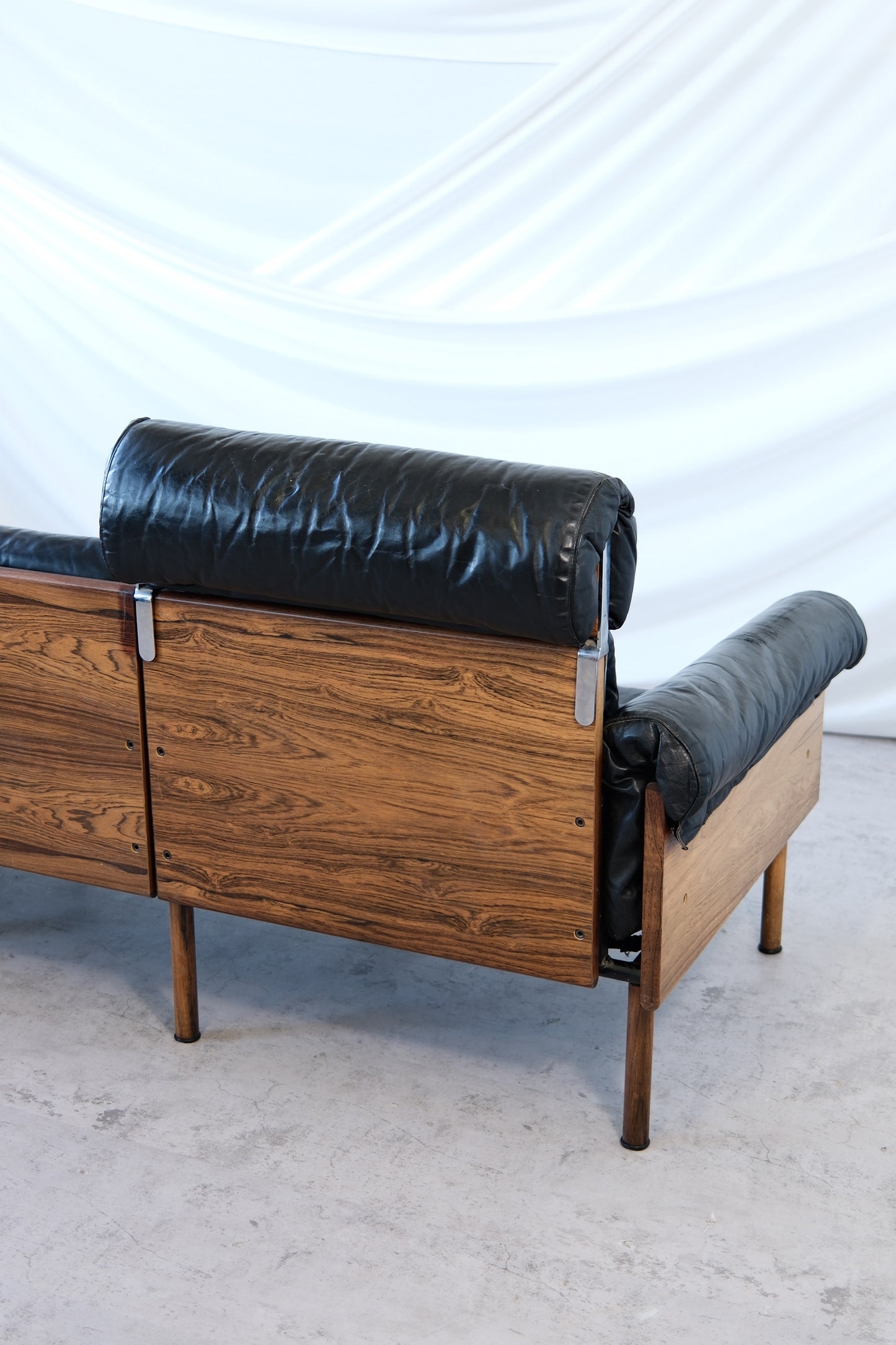 Yrjö Kukkapuro Ateljee 3-Seater Sofa Black Leather & Rosewood Frame