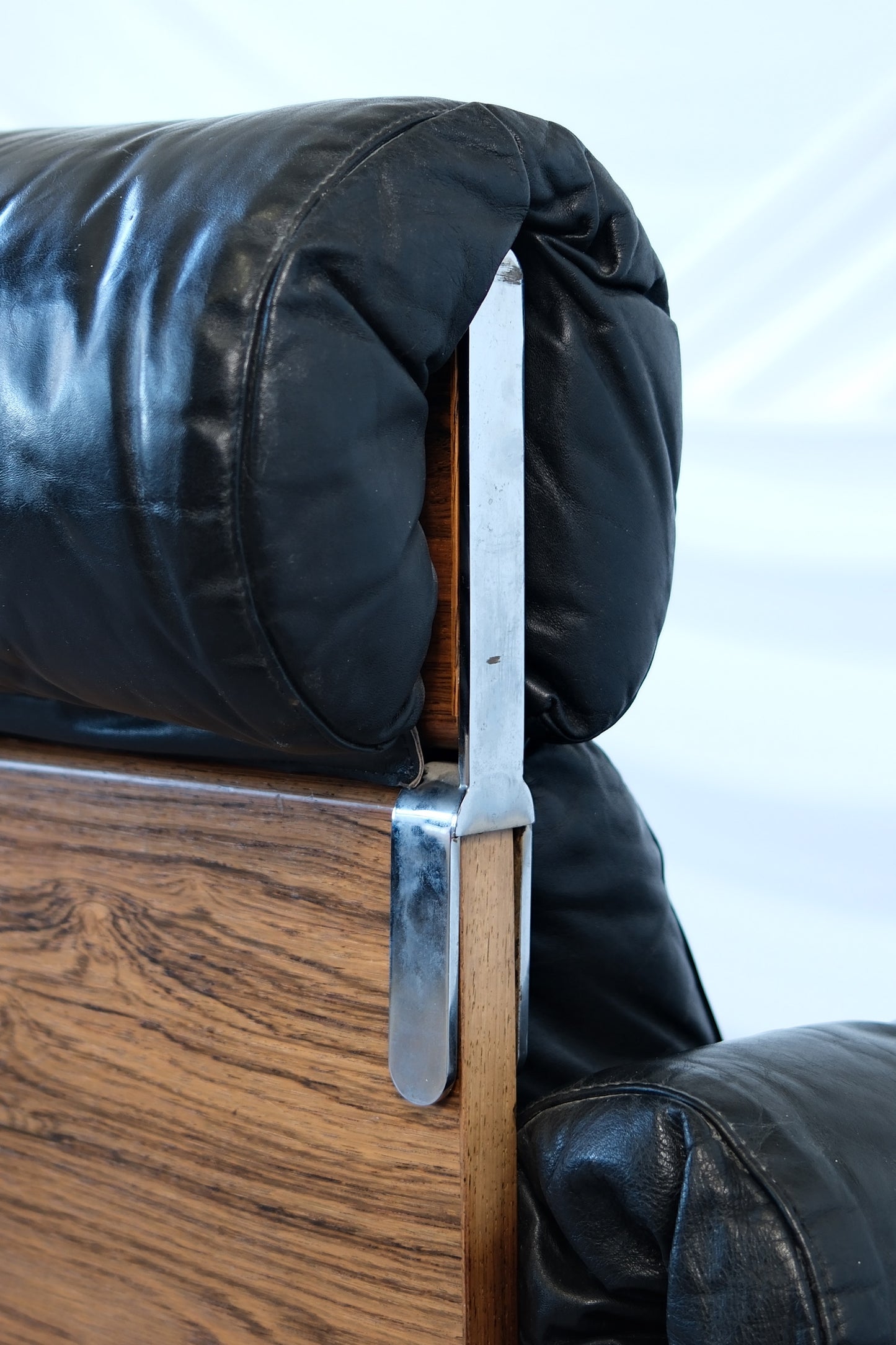 Yrjö Kukkapuro Ateljee 3-Seater Sofa Black Leather & Rosewood Frame