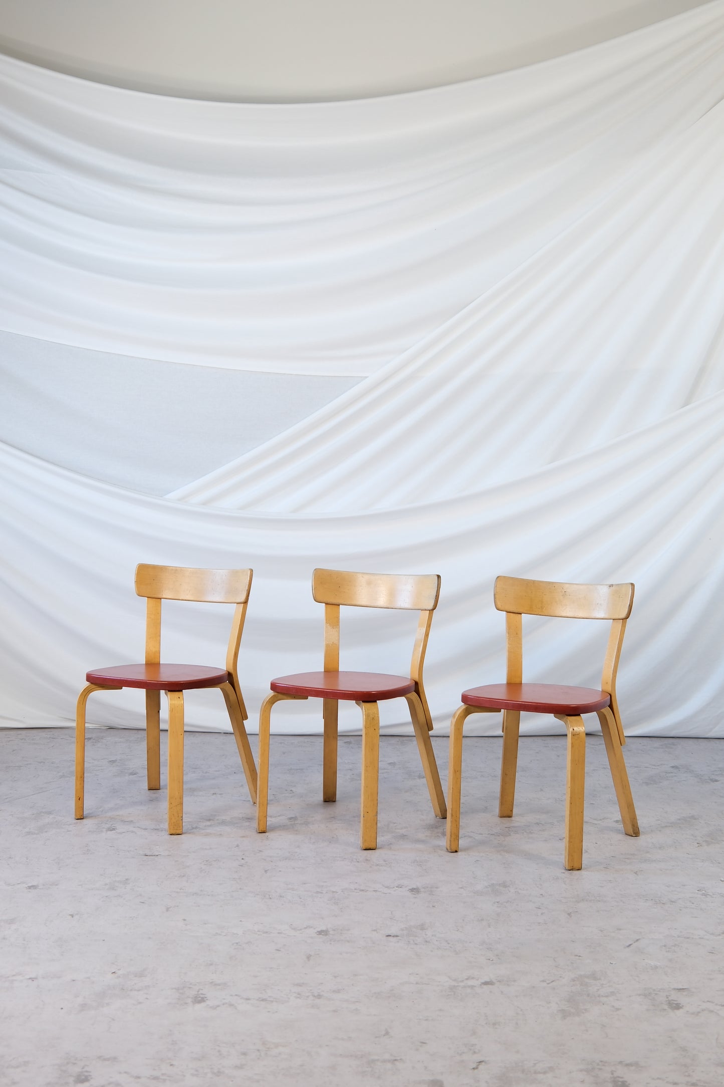 Artek 69 Chairs Red Leather Upholstery