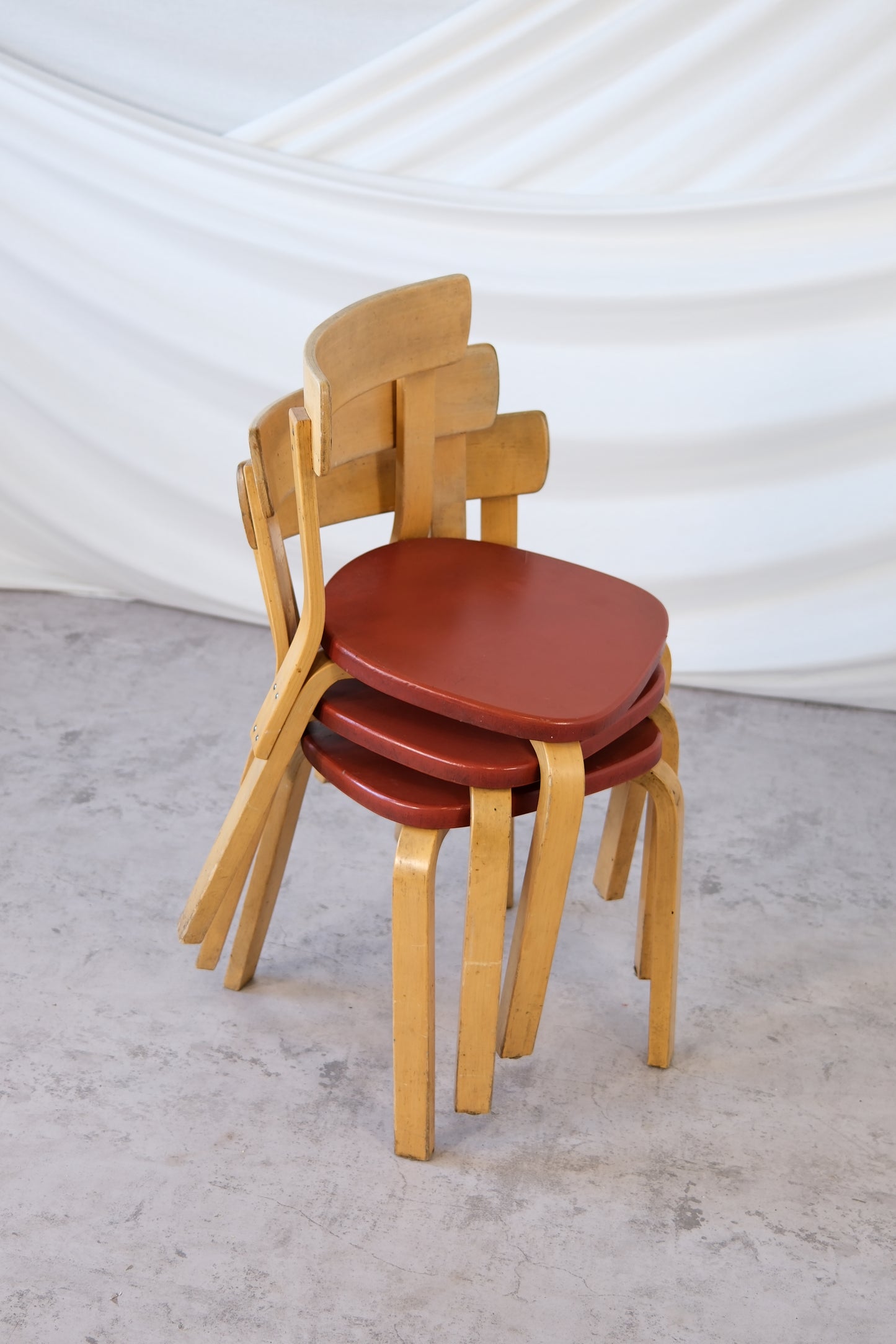Artek 69 Chairs Red Leather Upholstery