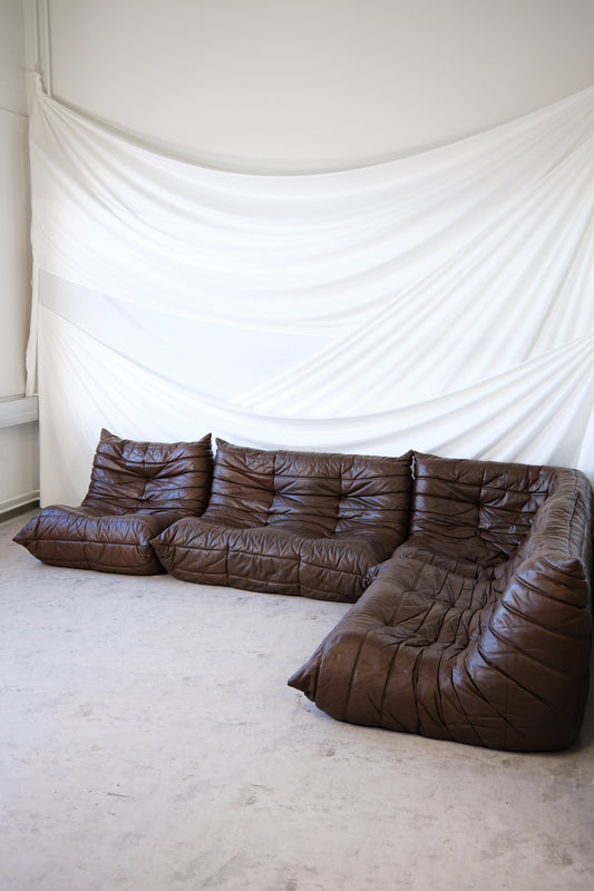 Ligne Roset Togo Sofa Set, Dark Brown Leather