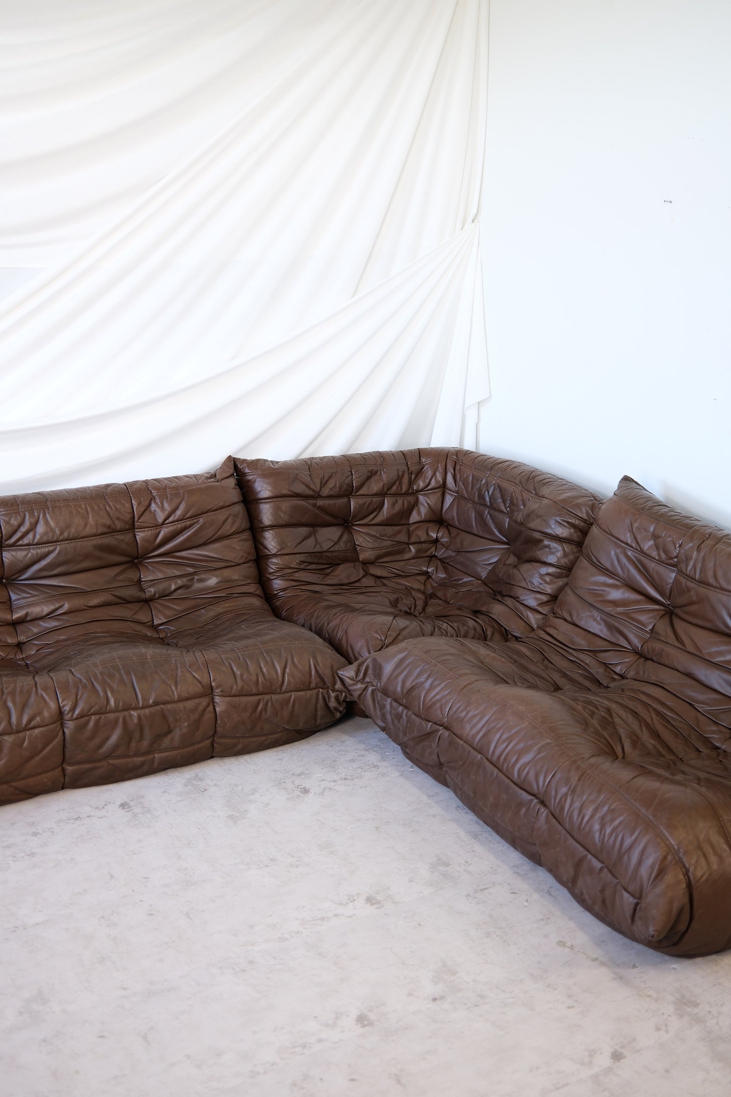 Ligne Roset Togo Sofa Set, Dark Brown Leather