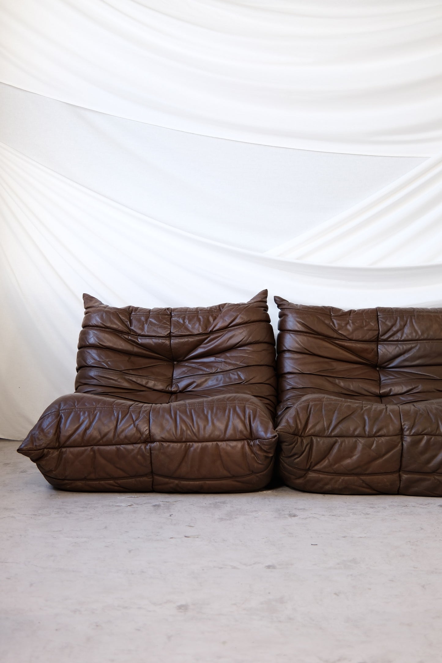 Ligne Roset Togo Sofa Set, Dark Brown Leather