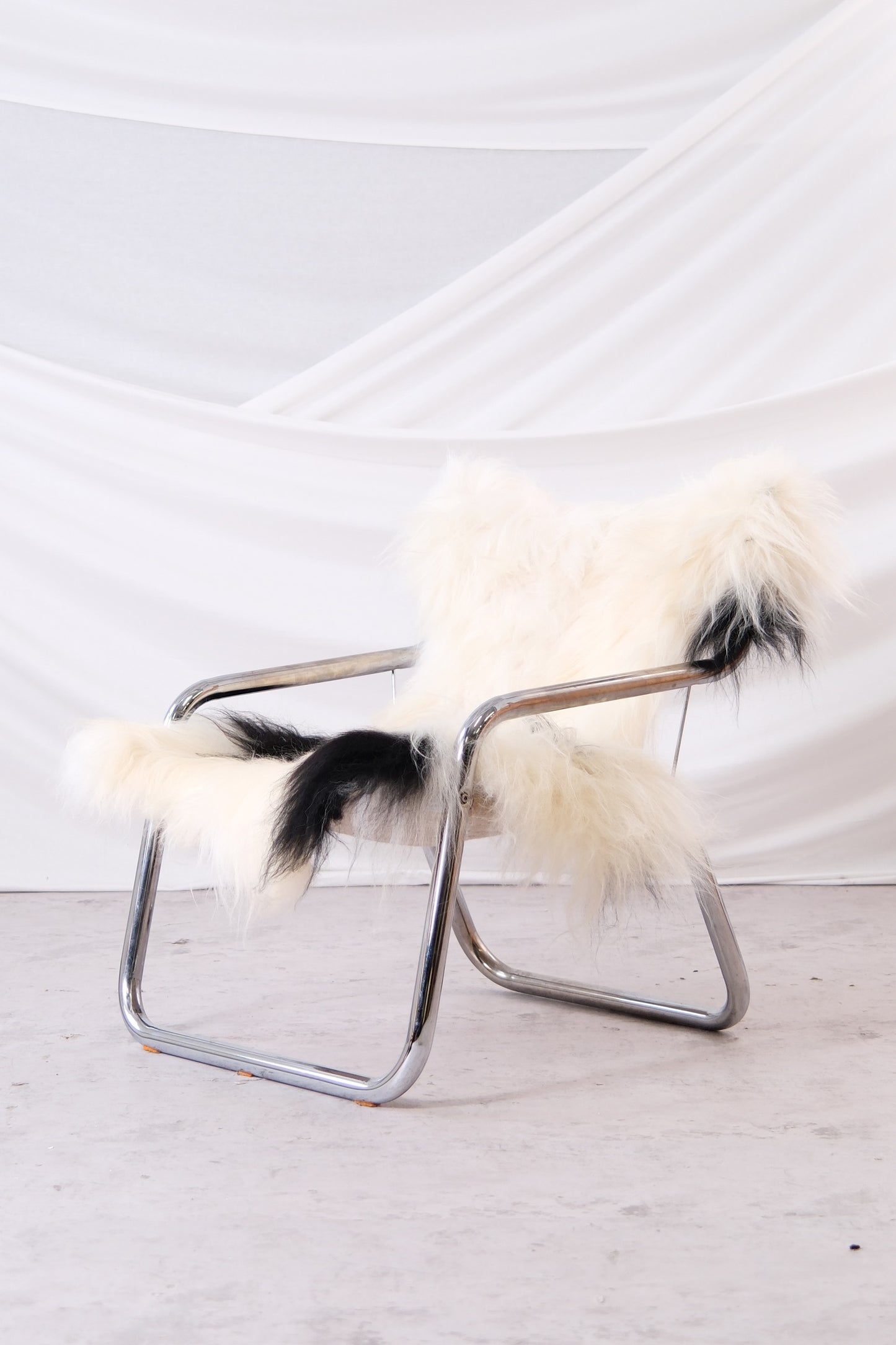 vintage lambskin chair, Italy design chrome details