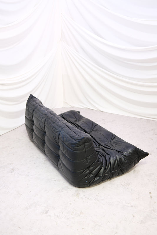 Vintage Ligne Roset Togo 3-Seater Sofa – Black Leather