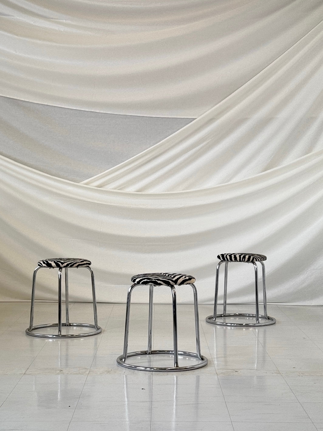 Vintage Chrome Zebra Stools