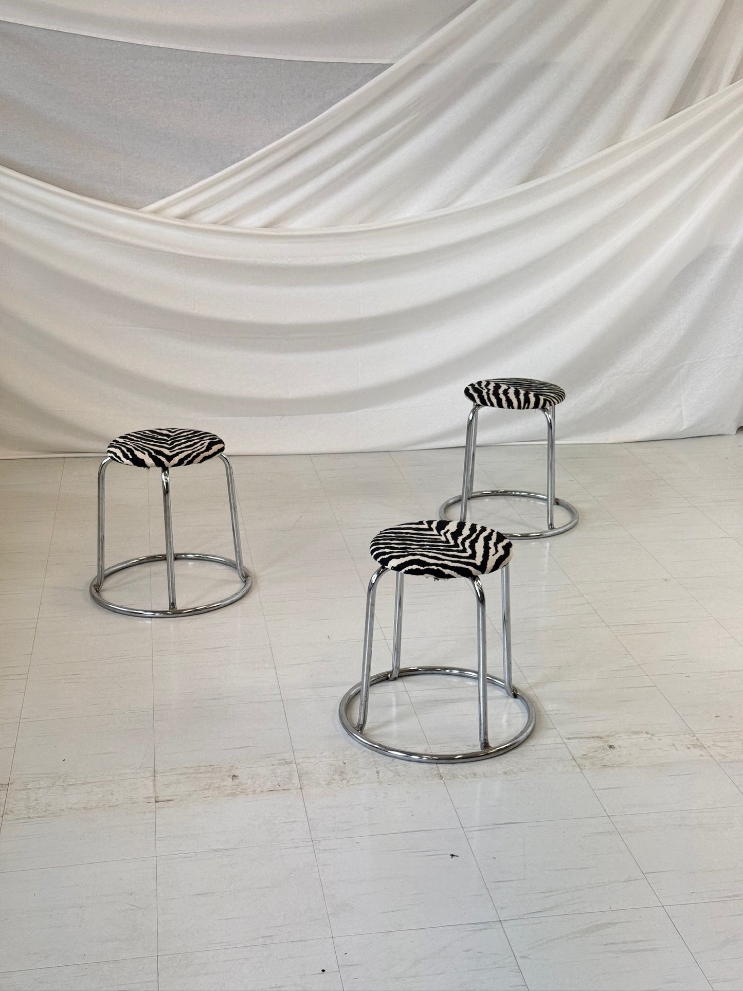 Vintage Chrome Zebra Stools