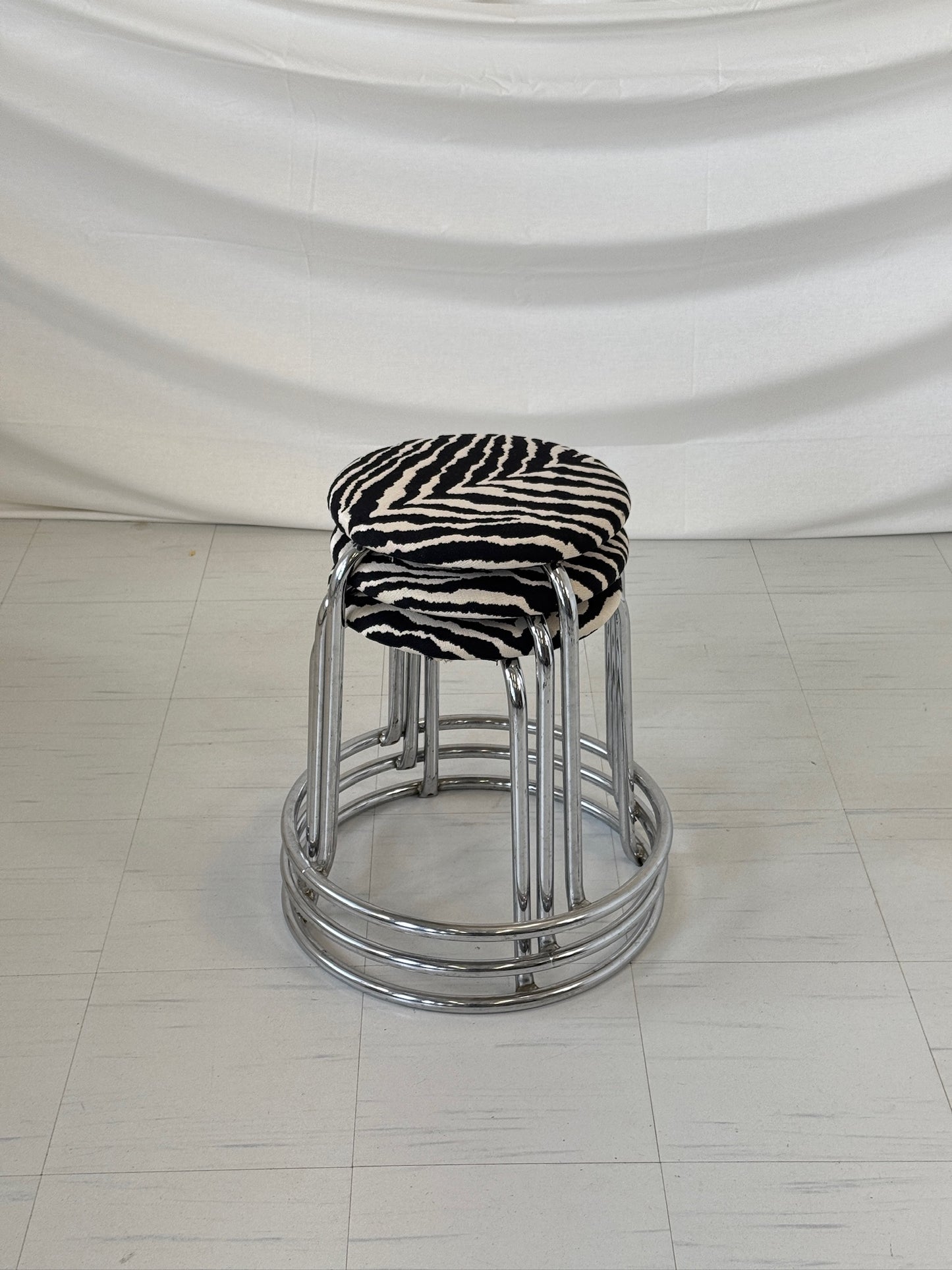 Vintage Chrome Zebra Stools