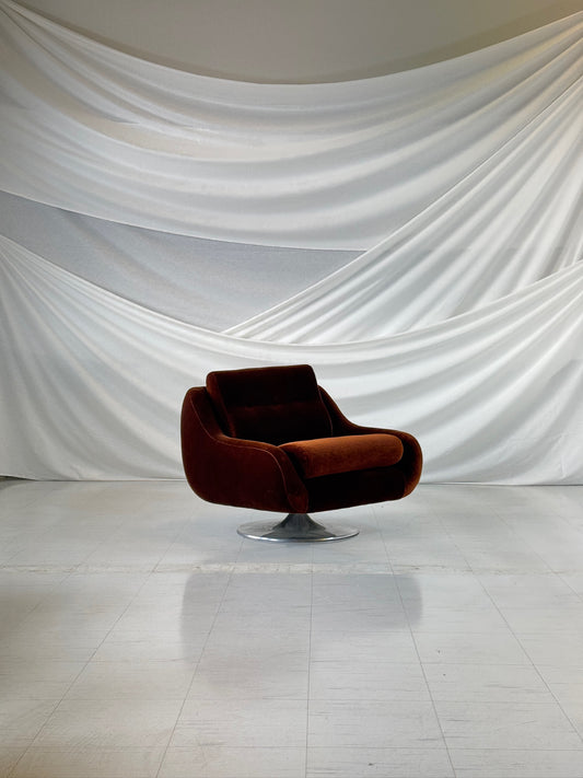 ヴィンテージ 回転アームチェア ブラウンベルベット