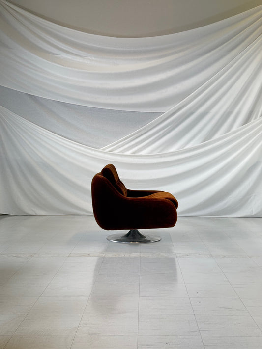 ヴィンテージ 回転アームチェア ブラウンベルベット