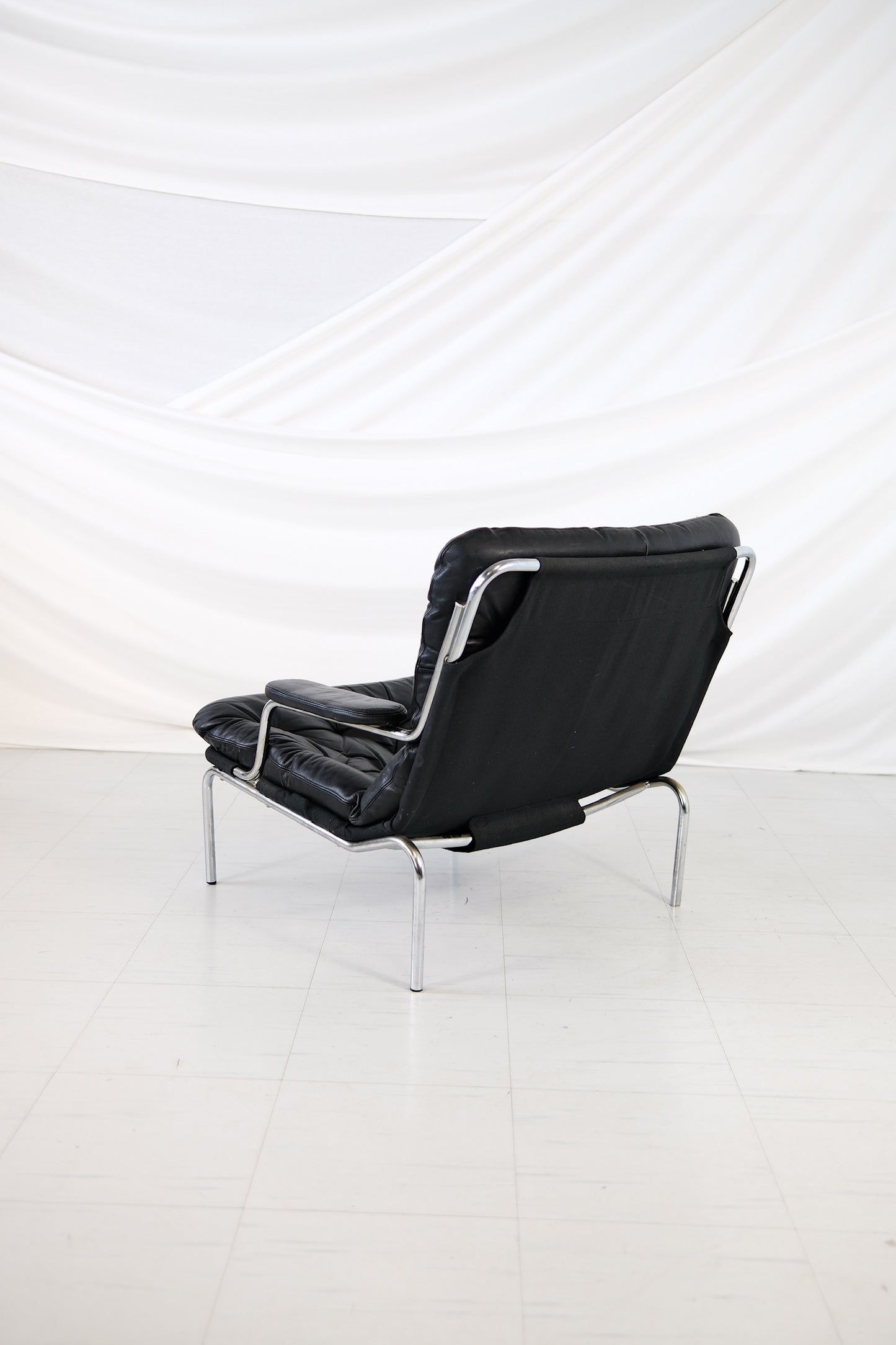 Vintage Danish Leather Armchair Chrome Frame, 1970s