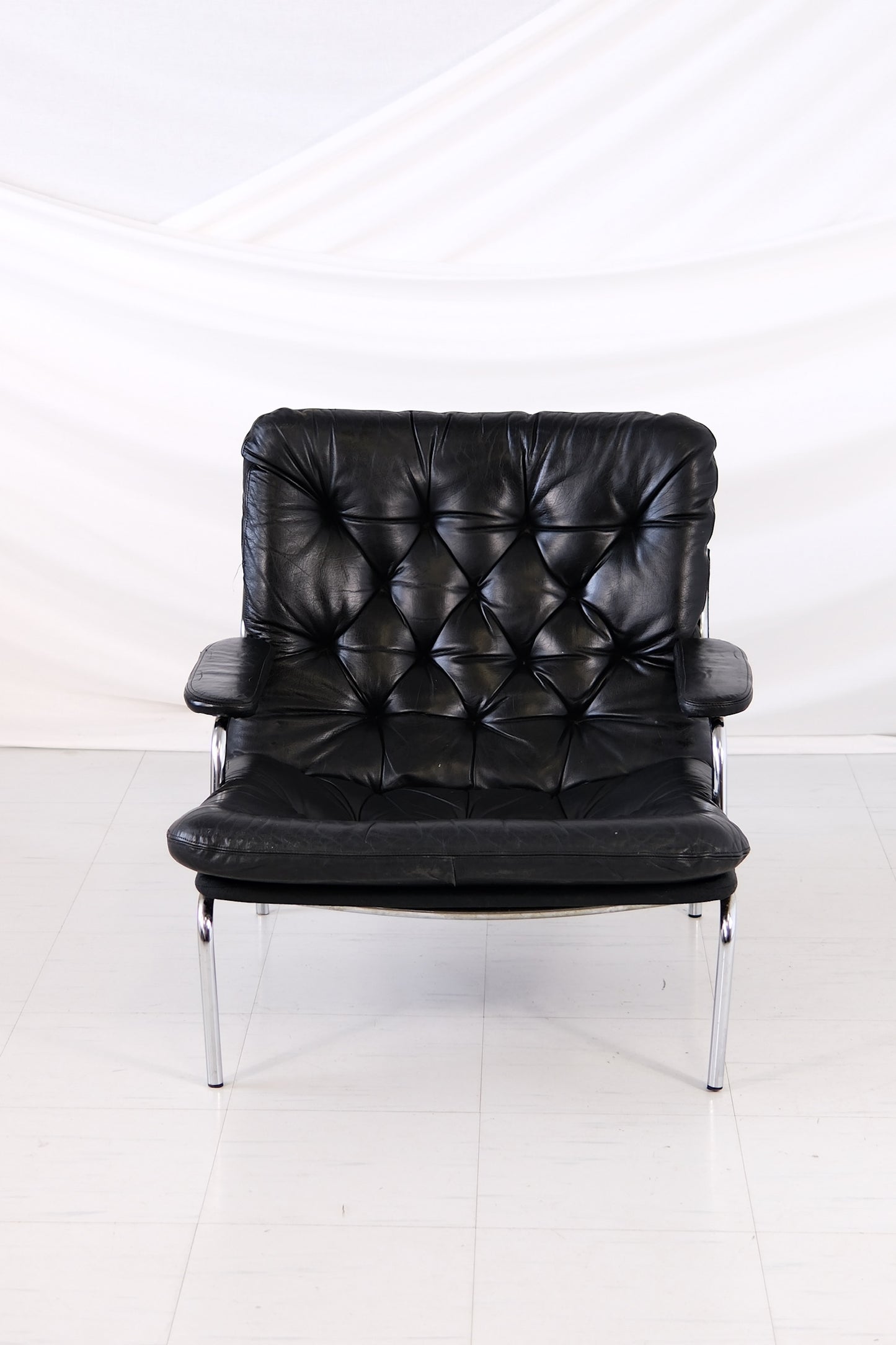 Vintage Danish Leather Armchair Chrome Frame, 1970s