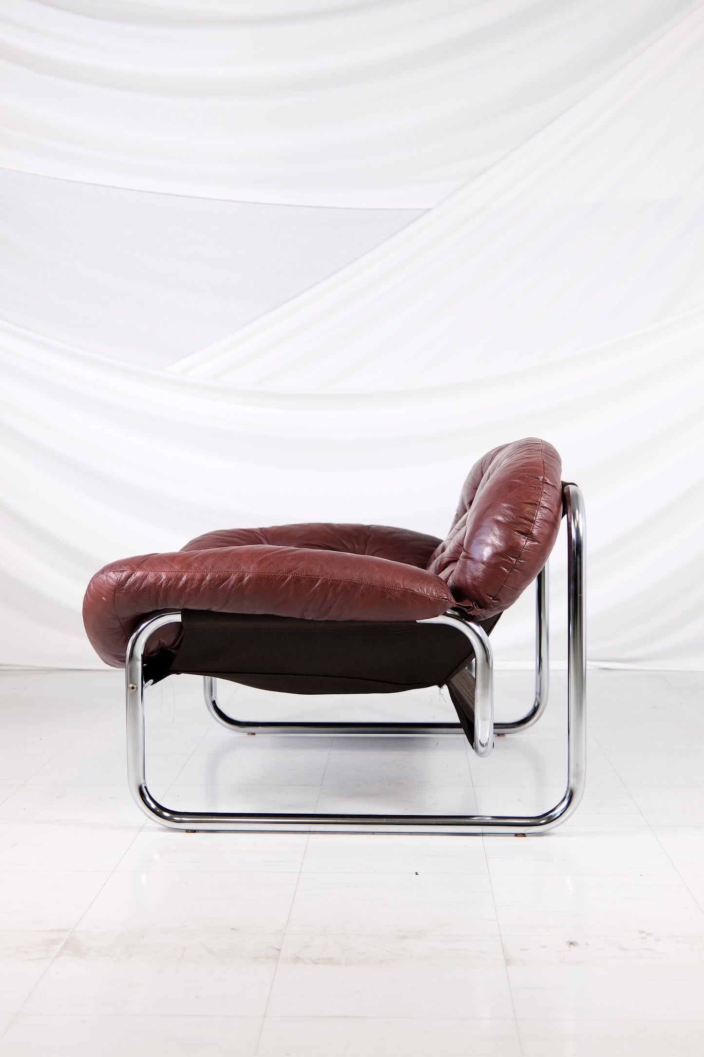 Vintage IKEA Armchair by Johan Bertil Häggström Dark Red Leather, 1970s