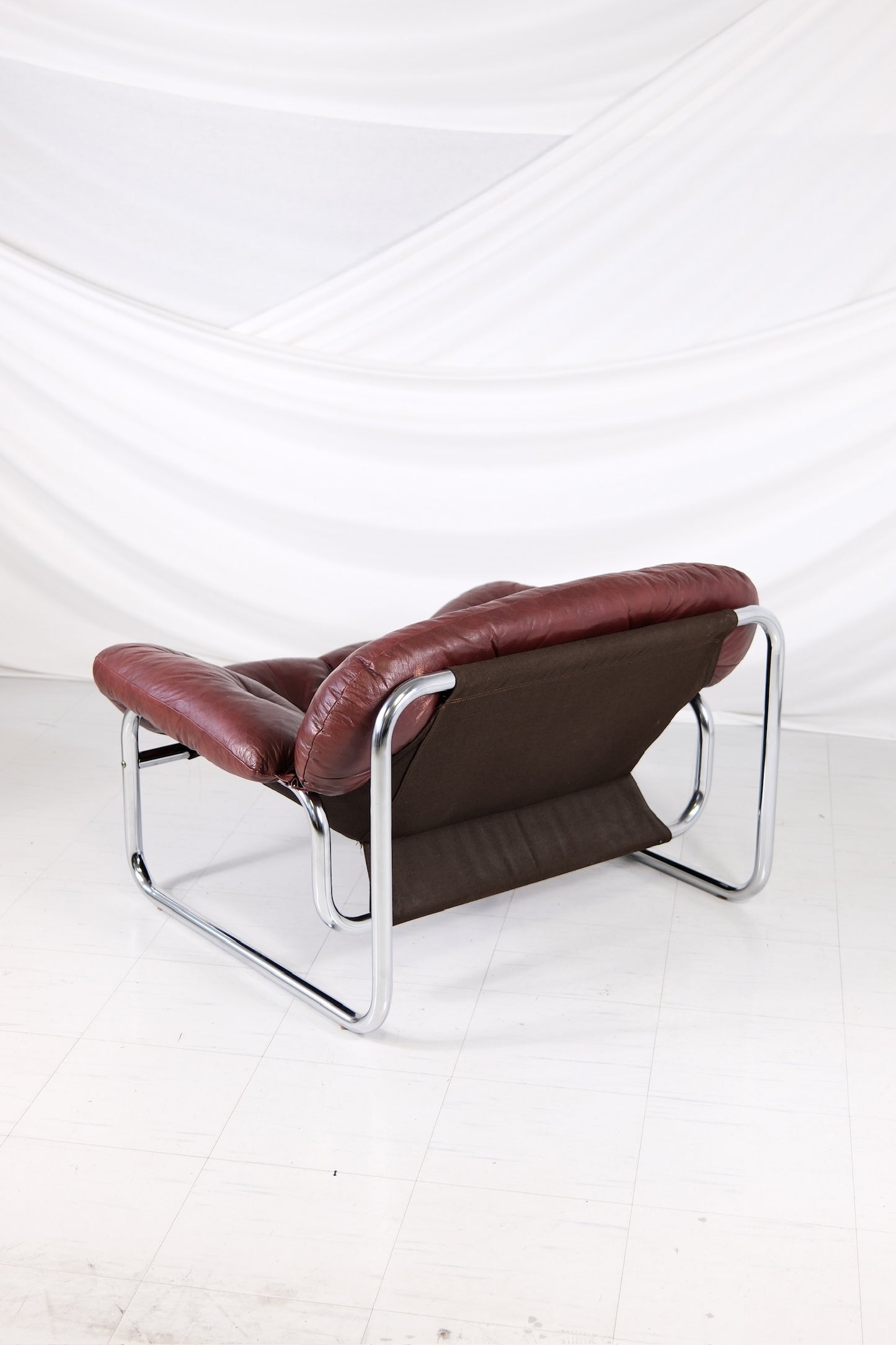 Vintage IKEA Armchair by Johan Bertil Häggström Dark Red Leather, 1970s