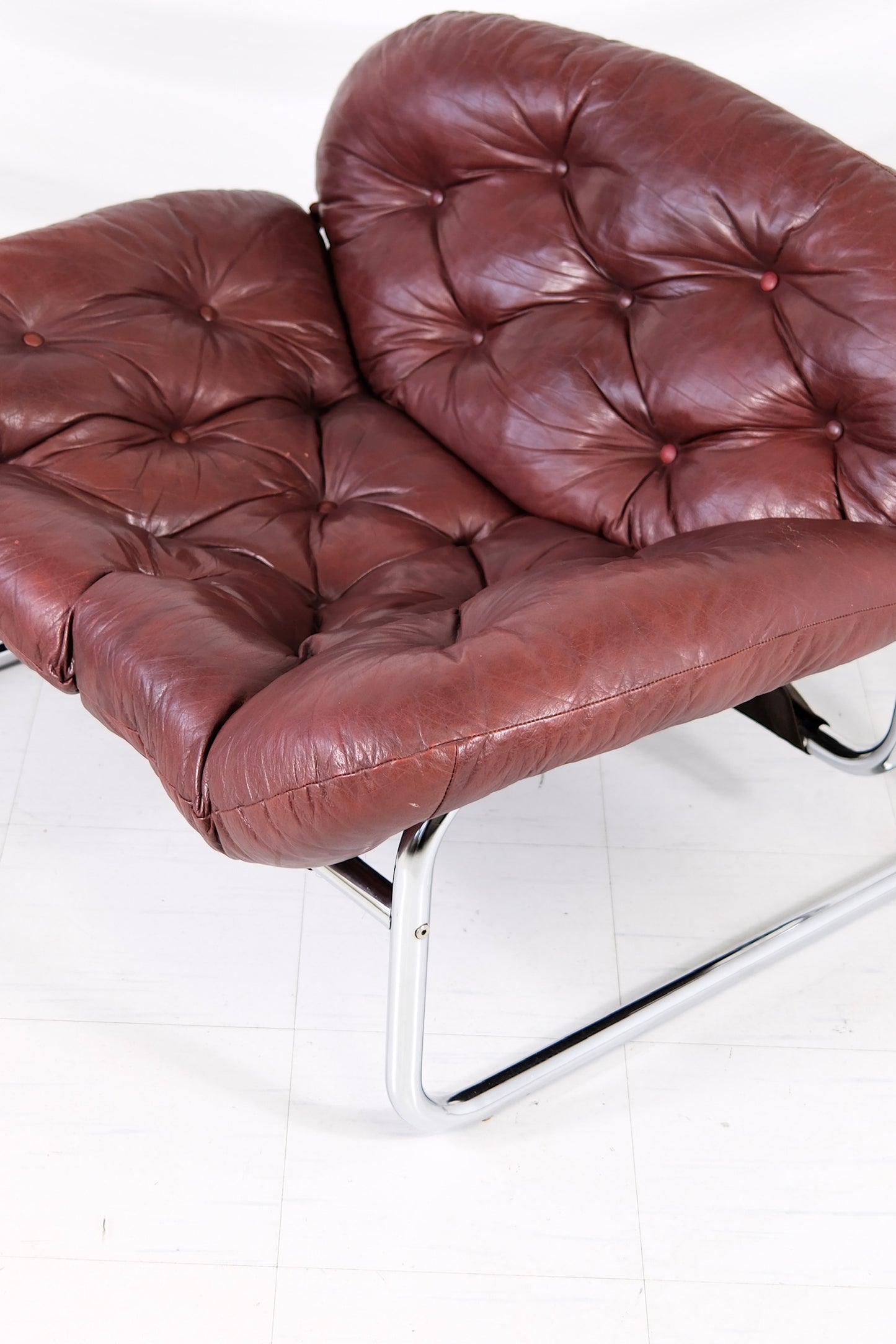 Vintage IKEA Armchair by Johan Bertil Häggström Dark Red Leather, 1970s