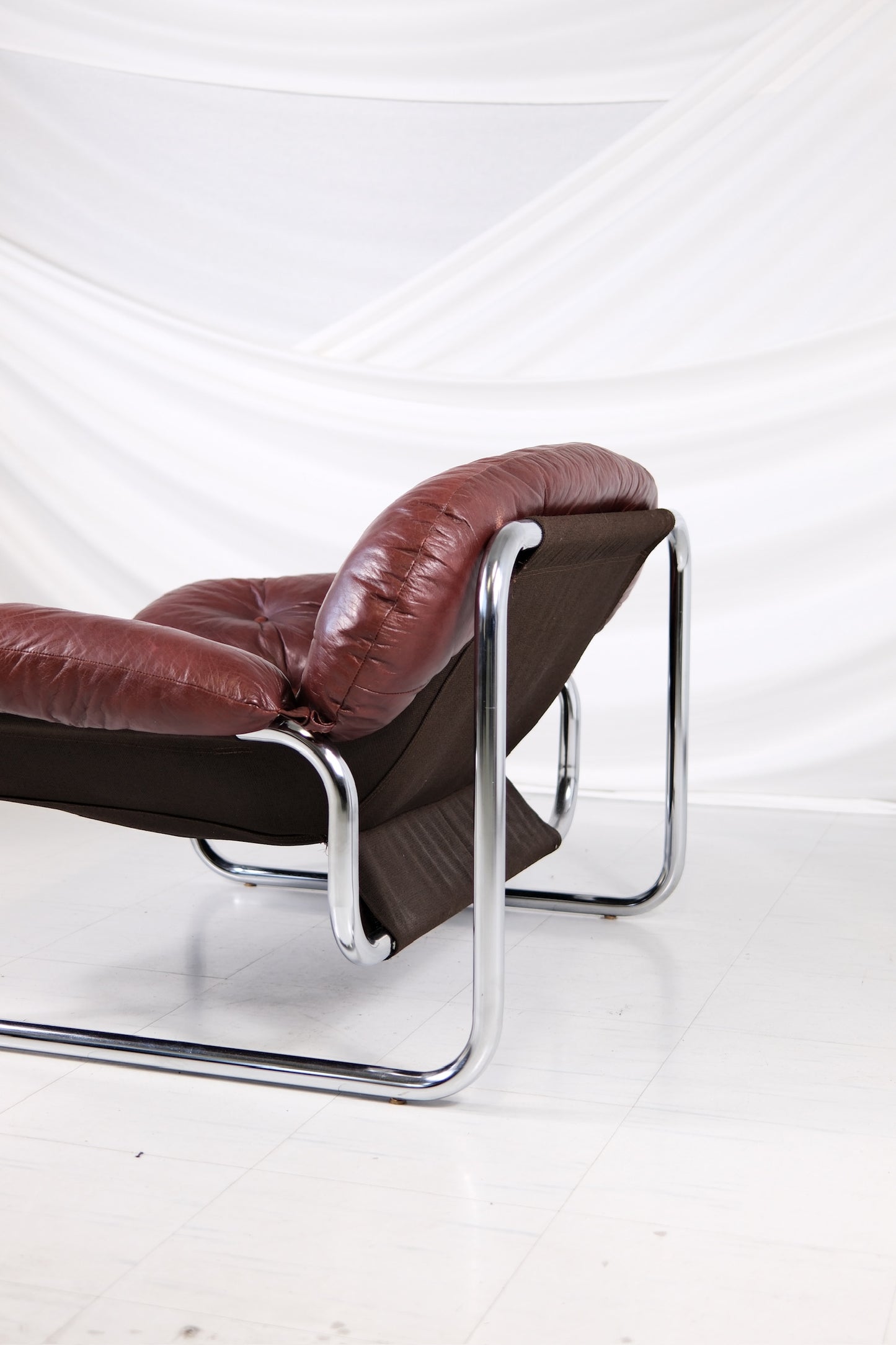 Vintage IKEA Armchair by Johan Bertil Häggström Dark Red Leather, 1970s