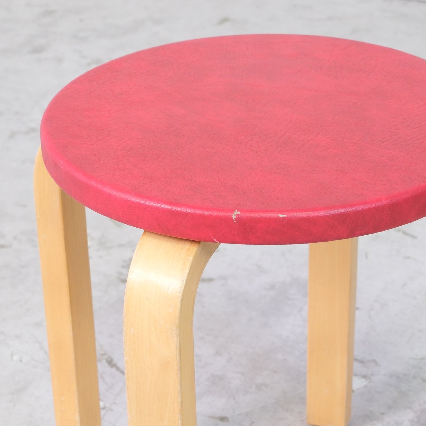 Alvar Aalto Stool E60 with Red Upholstery by Artek