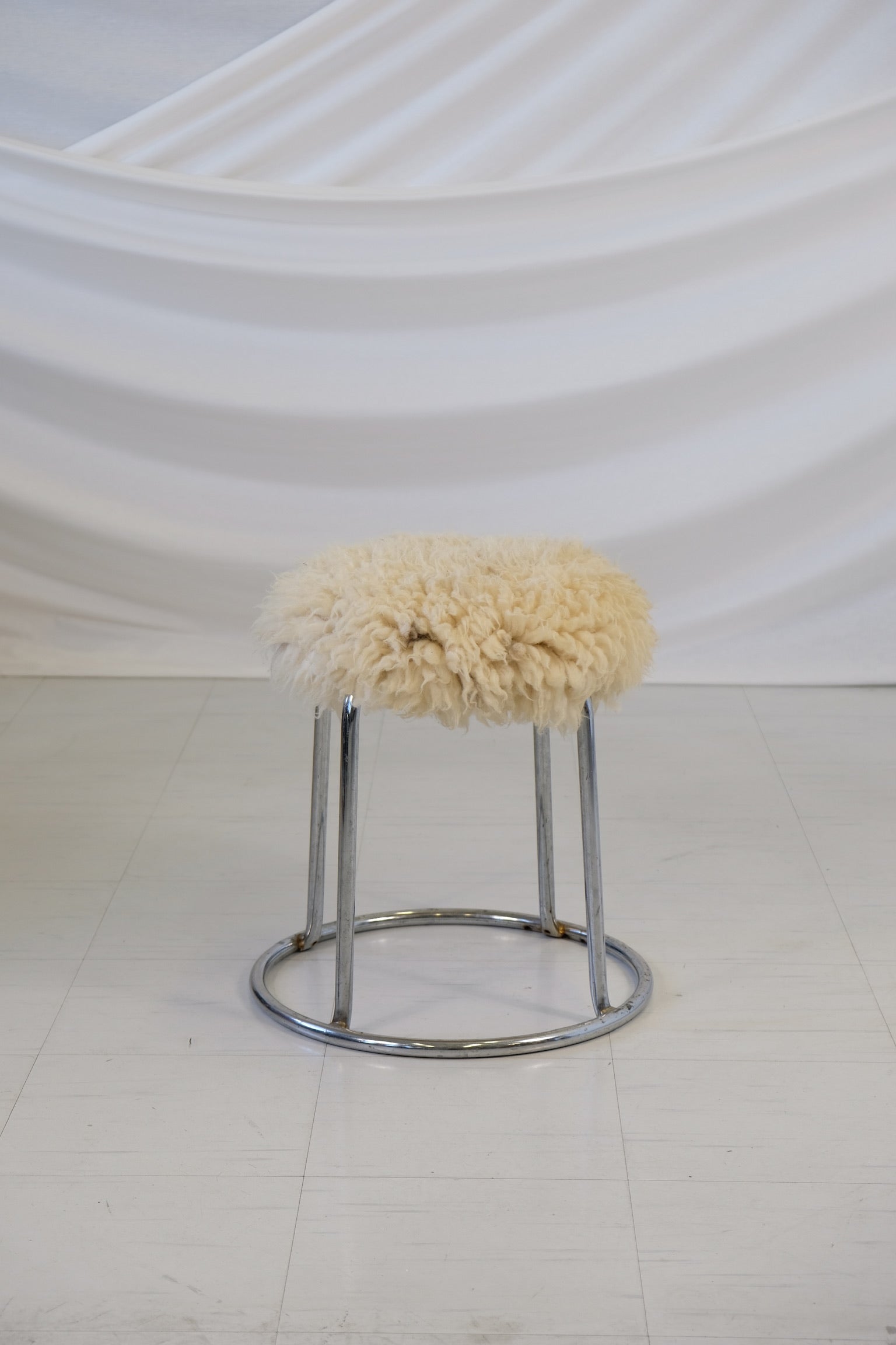 sheep skin stool with chrome legs