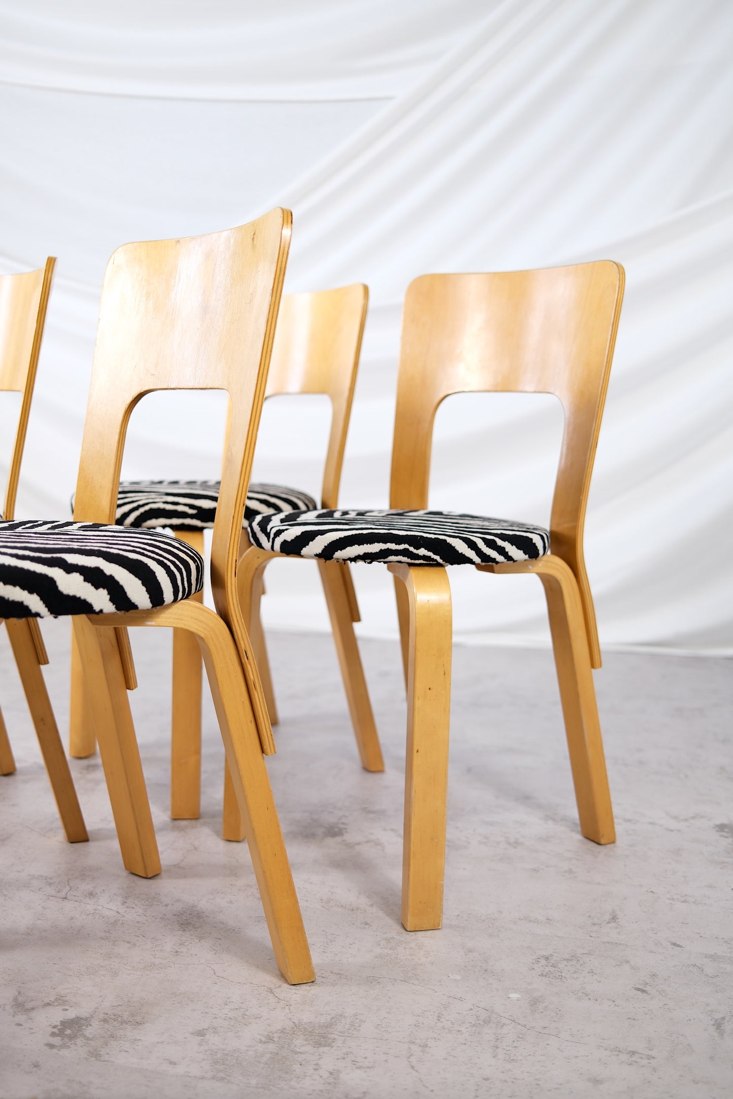 Artek 66 Chairs with Zebra Upholstery, by Alvar Aalto