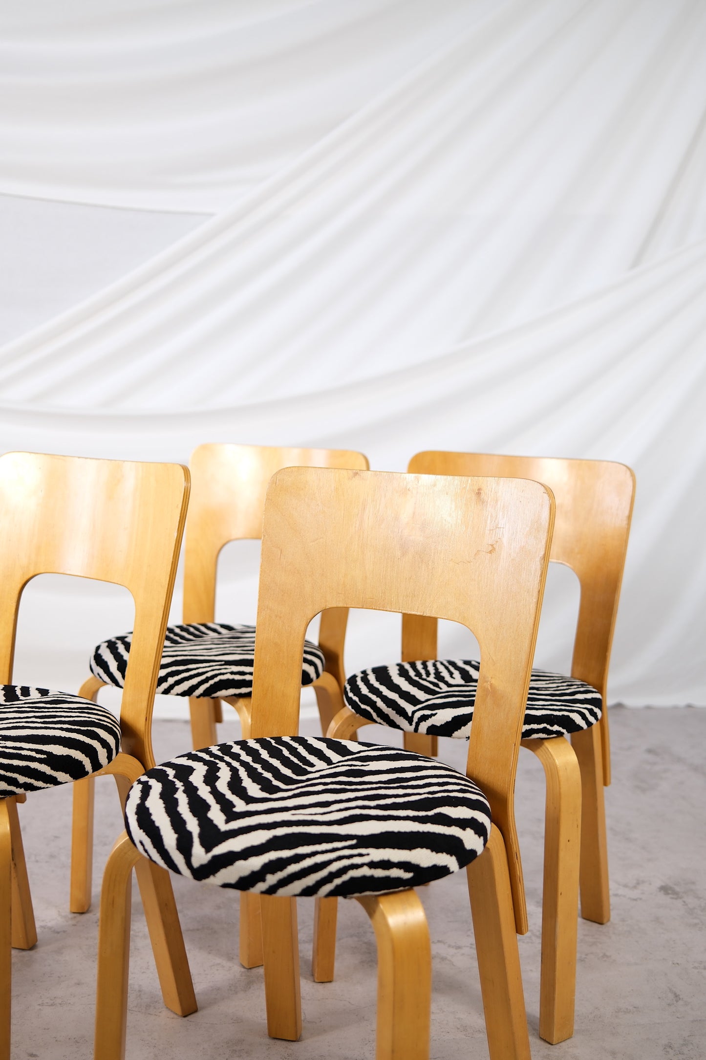 Artek 66 Chairs with Zebra Upholstery, by Alvar Aalto