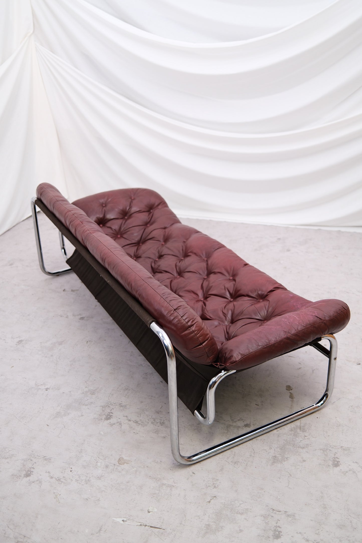 Vintage IKEA 3 Seater Sofa by Johan Bertil Häggström Dark Red Leather, 1970s