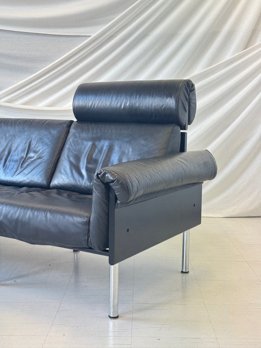 Yrjö Kukkapuro ‘Ateljee’ 3-Seater Sofa in Black Leather with Headrest