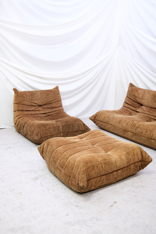 Vintage Ligne Roset Togo Sofa Set – Brown Velvet