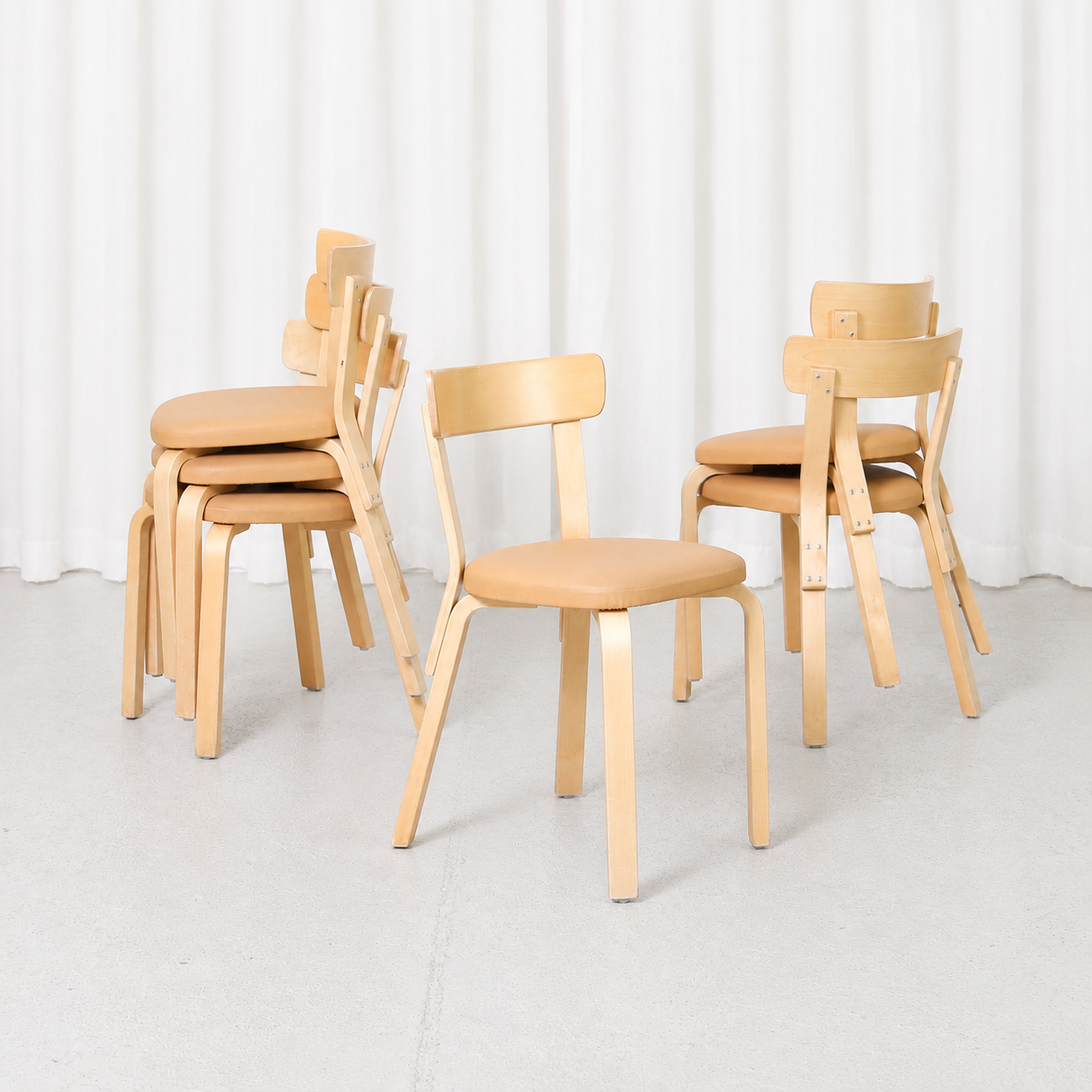 Artek Chair 69 in Birch with Beige Upholstery by Alvar Aalto