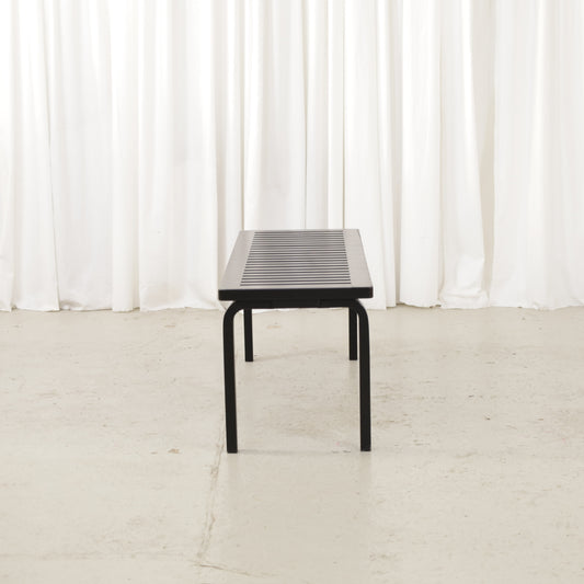 Artek Bench 153A by Alvar Aalto, black, black Artek Bench 153A, end view