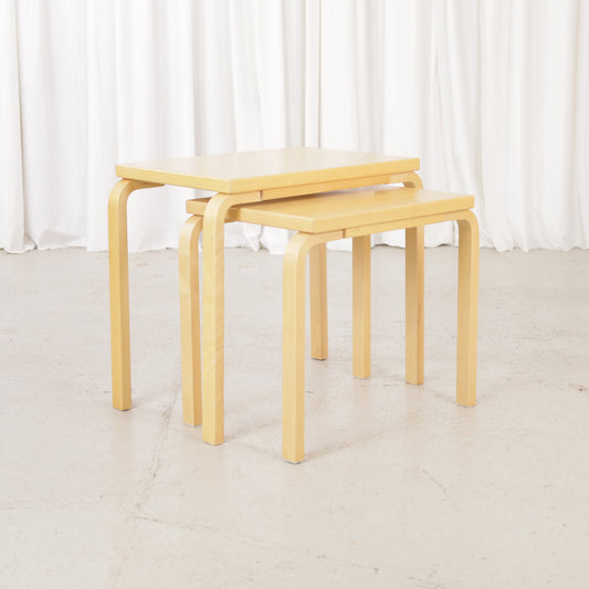 Alvar Aalto birch nesting tables for Artek — view of the table set