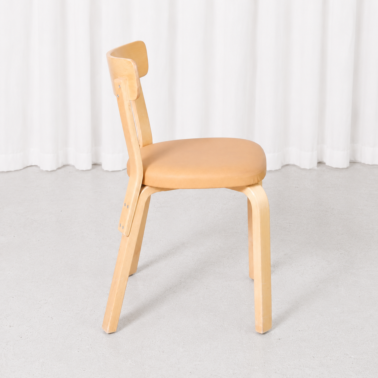 Artek Chair 69 in Birch with Beige Upholstery by Alvar Aalto
