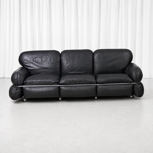 Isku Hannibal Sofa by Kurt Hvitsjö in Black Leather