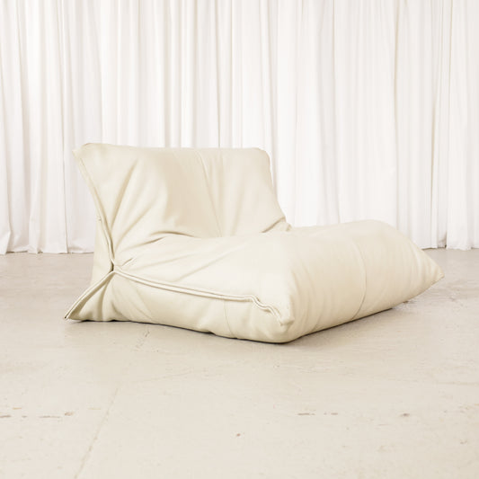 Michel Ducaroy Yoko Lounge Chair in Cream Leather for Ligne Roset, rear three-quarter view of Ligne Roset Yoko lounge chair