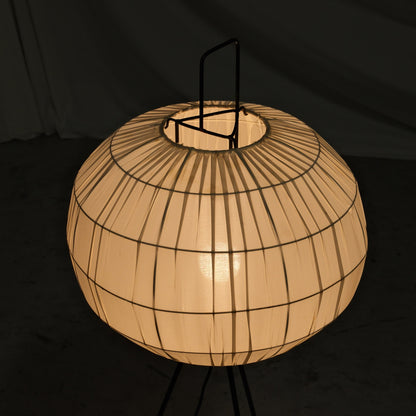 Vintage Tripod Floor Lamp with Silk Shade, 1940s