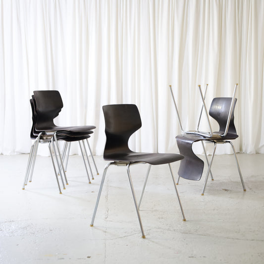 1970s Flötotto Pagholz Stacking Chair, six vintage Flötotto Pagholz stacking chairs