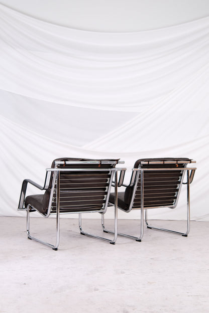 Remmi Armchairs by Yrjö Kukkapuro for Avarte Brown Leather
