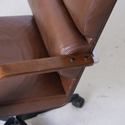 Yrjö Kukkapuro Plaano Office Chair in Brown Leather