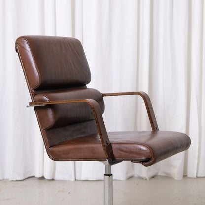 Yrjö Kukkapuro Plaano Office Chair in Brown Leather
