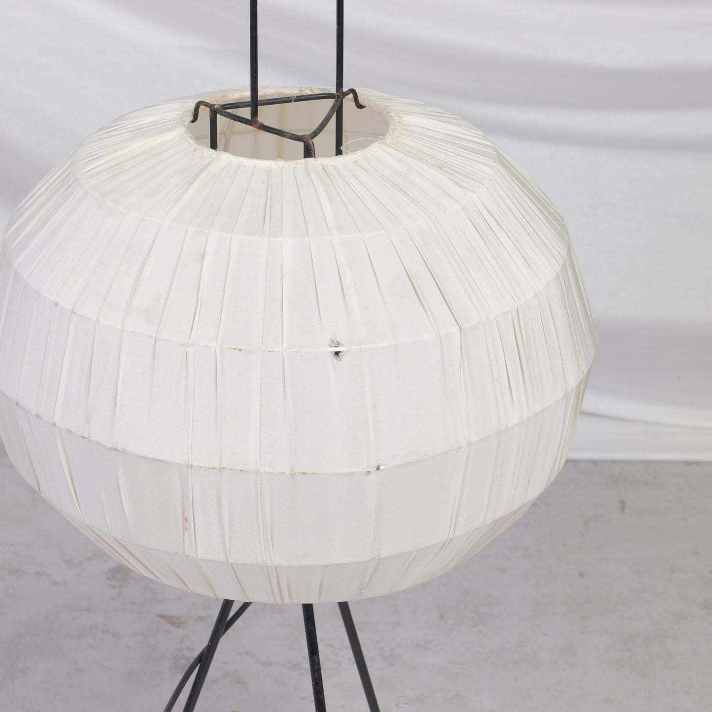 Vintage Tripod Floor Lamp with Silk Shade, 1940s