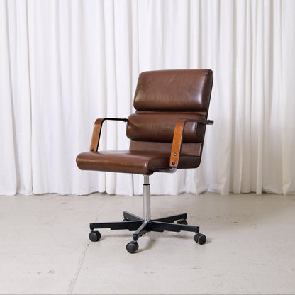 Yrjö Kukkapuro Plaano Office Chair in Brown Leather
