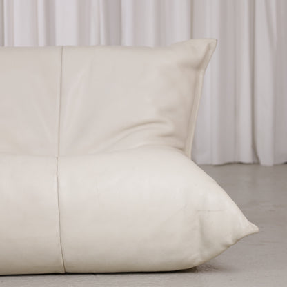 Yoko cream leather sofa, right seat and backrest detail